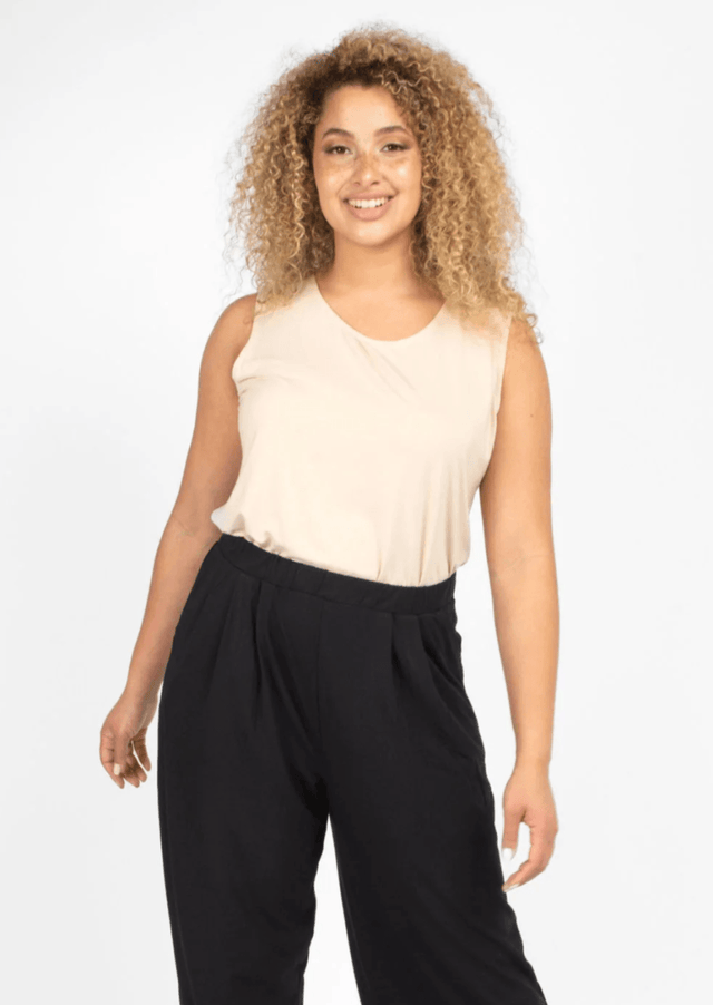The Sleeveless Unbodysuit in Wheat - Final Sale - Veneka-Sustainable-Ethical-Tops-Encircled Drop Ship
