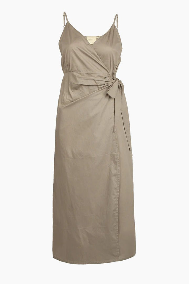 The Strappy Wrap Dress in Poplin Ecru - Veneka-Sustainable-Ethical-Dresses-Reistor Drop Ship
