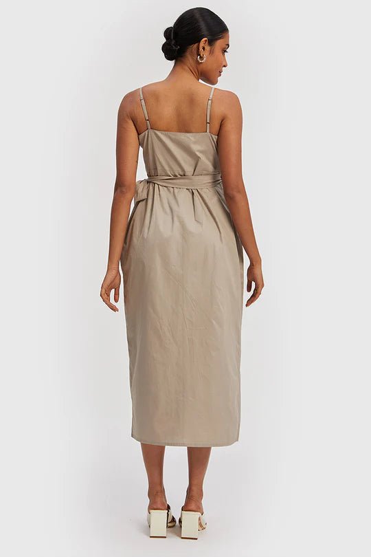 The Strappy Wrap Dress in Poplin Ecru - Veneka-Sustainable-Ethical-Dresses-Reistor Drop Ship