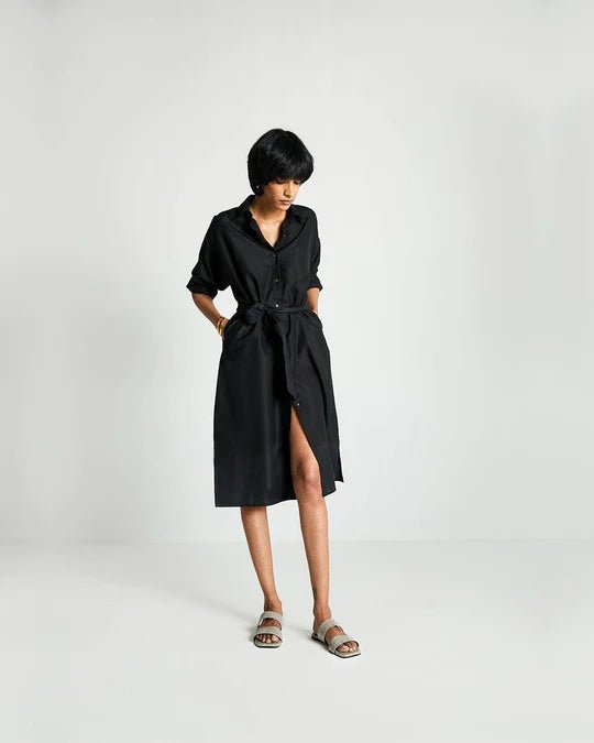 The Sunday Smoke Dress in Black - Veneka-Sustainable-Ethical-Dresses-Reistor Drop Ship