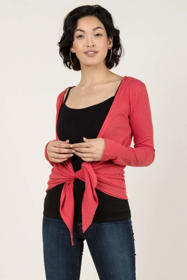 Tie Front Cardigan in Coral - Veneka-Sustainable-Ethical-Jackets-Indigenous Drop Ship