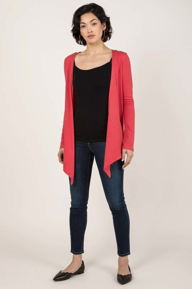 Tie Front Cardigan in Coral - Veneka-Sustainable-Ethical-Jackets-Indigenous Drop Ship