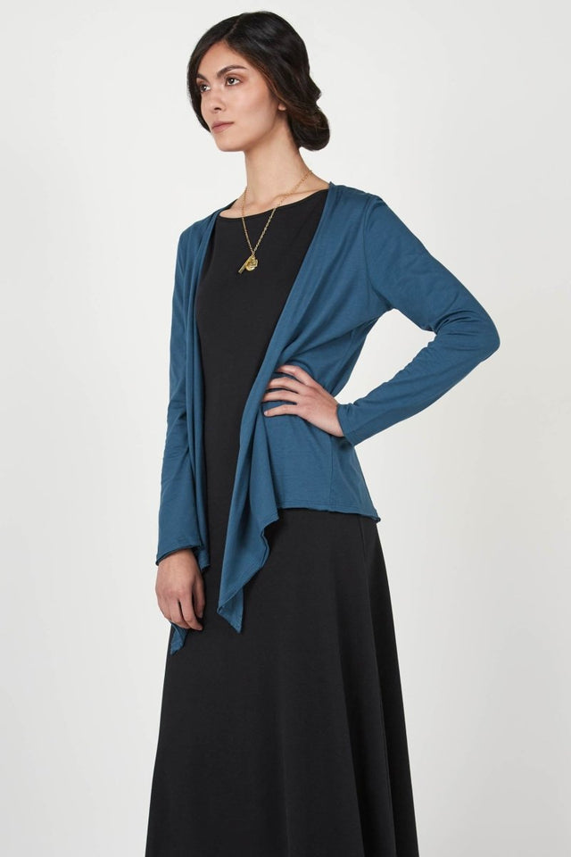 Tie Front Cardigan in Ocean - Veneka-Sustainable-Ethical-Jackets-Indigenous Drop Ship
