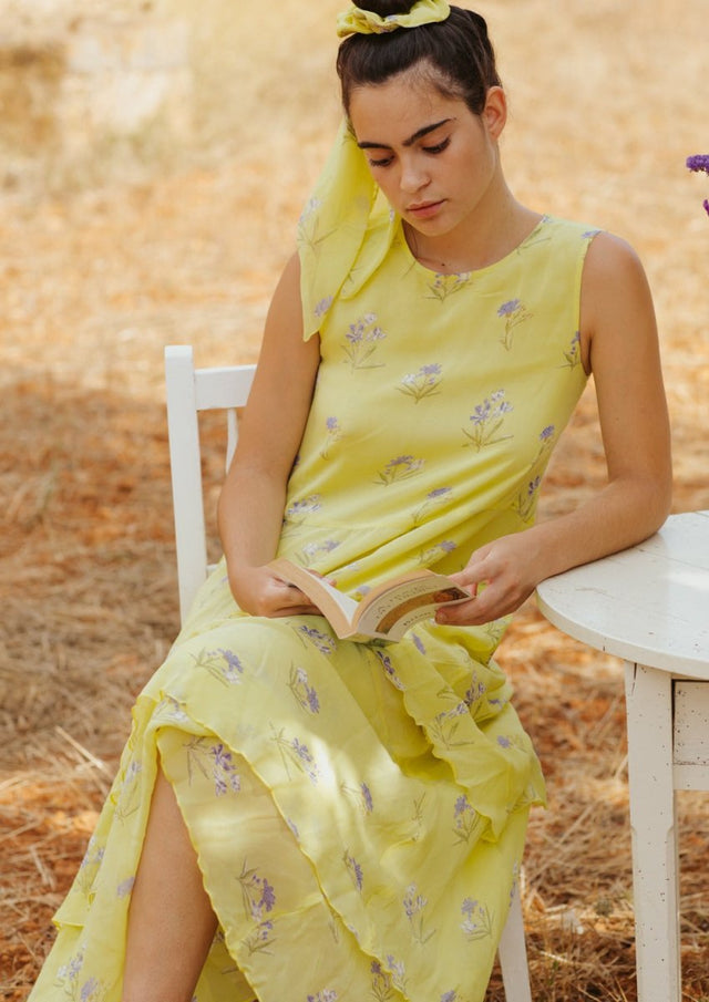 Tiered Dress in Lemon Lavender - Veneka-Sustainable-Ethical-Dresses-Em & Shi Drop Ship