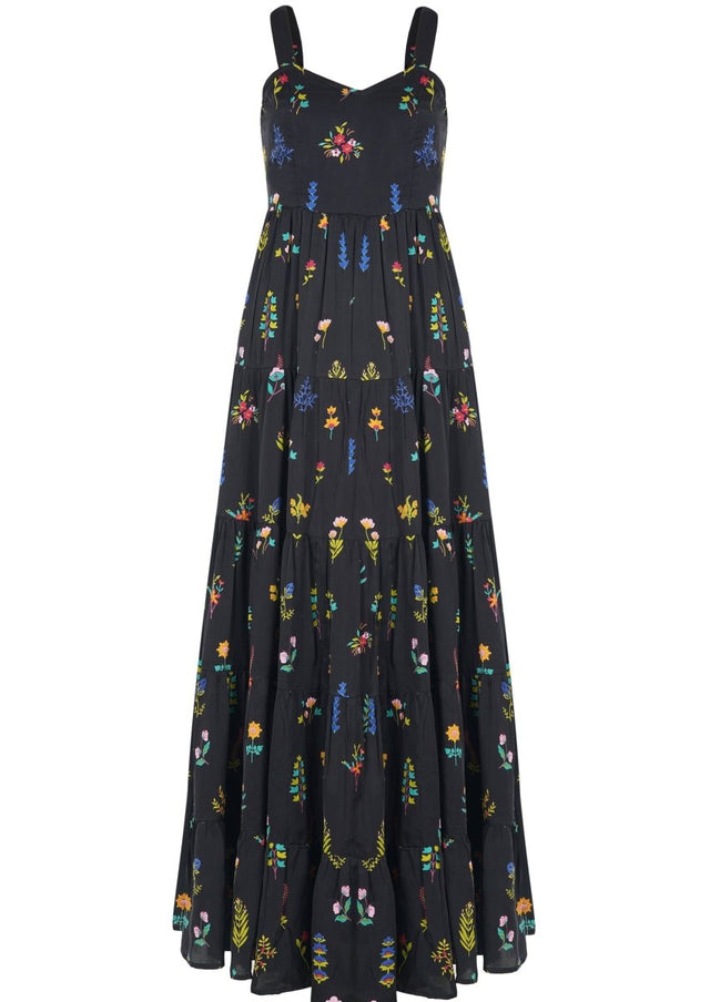 Tiered Dress in Midnight Botanica - Veneka-Sustainable-Ethical-Dresses-Em & Shi Drop Ship
