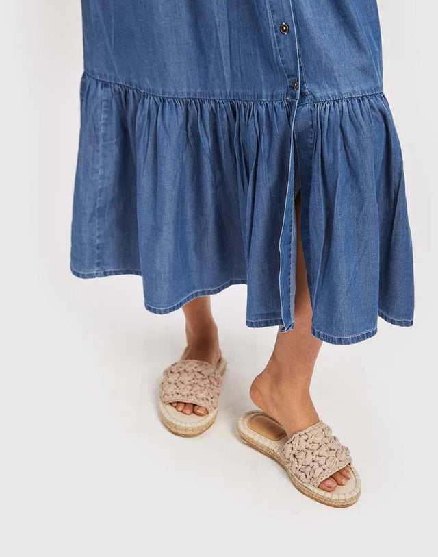 Tiered Shirt Dress in Ultramarine Blue - Veneka-Sustainable-Ethical-Dresses-Reistor Drop Ship