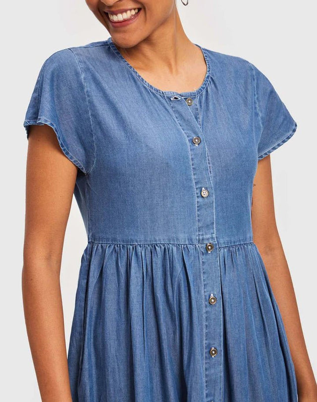 Tiered Shirt Dress in Ultramarine Blue - Veneka-Sustainable-Ethical-Dresses-Reistor Drop Ship