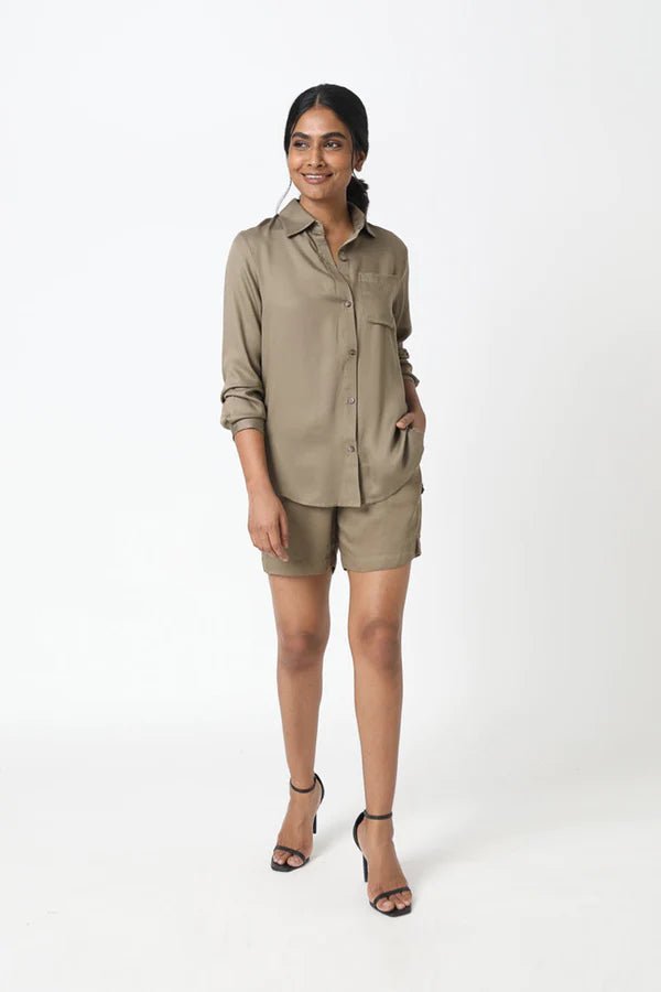 Twiggy Boyfriend Shirt in Khaki - Veneka-Sustainable-Ethical-Tops-Neu Nomads Drop Ship
