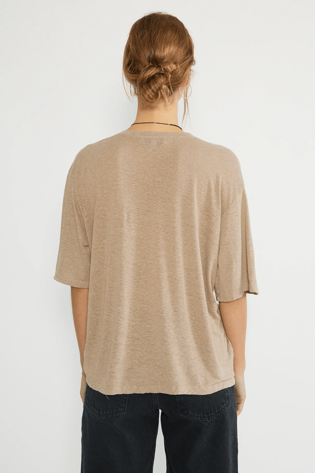 Ulli Relaxed V-Neck in Dune - Veneka-Sustainable-Ethical-Tops-Etica Denim Drop Ship