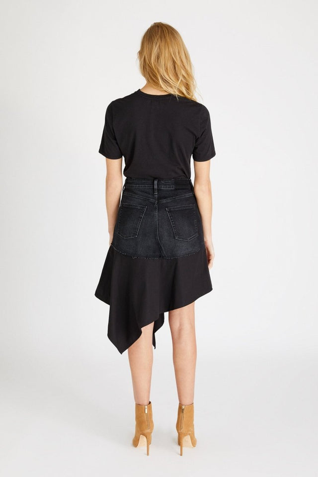 Upcycled Asymmetric Skirt in Dragonfly - Veneka-Sustainable-Ethical-Bottoms-Etica Denim Drop Ship