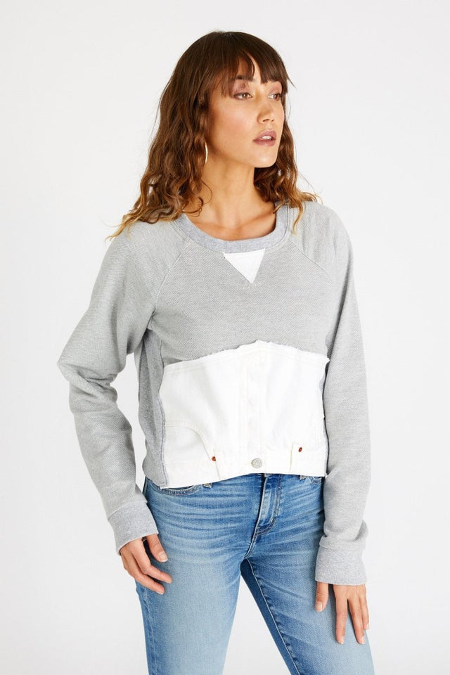 Upcycled Block Sweatshirt in Vintage White - Veneka-Sustainable-Ethical-Tops-Etica Denim Drop Ship