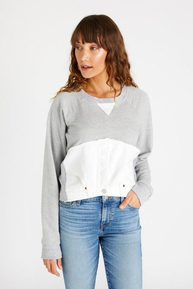 Upcycled Block Sweatshirt in Vintage White - Veneka-Sustainable-Ethical-Tops-Etica Denim Drop Ship