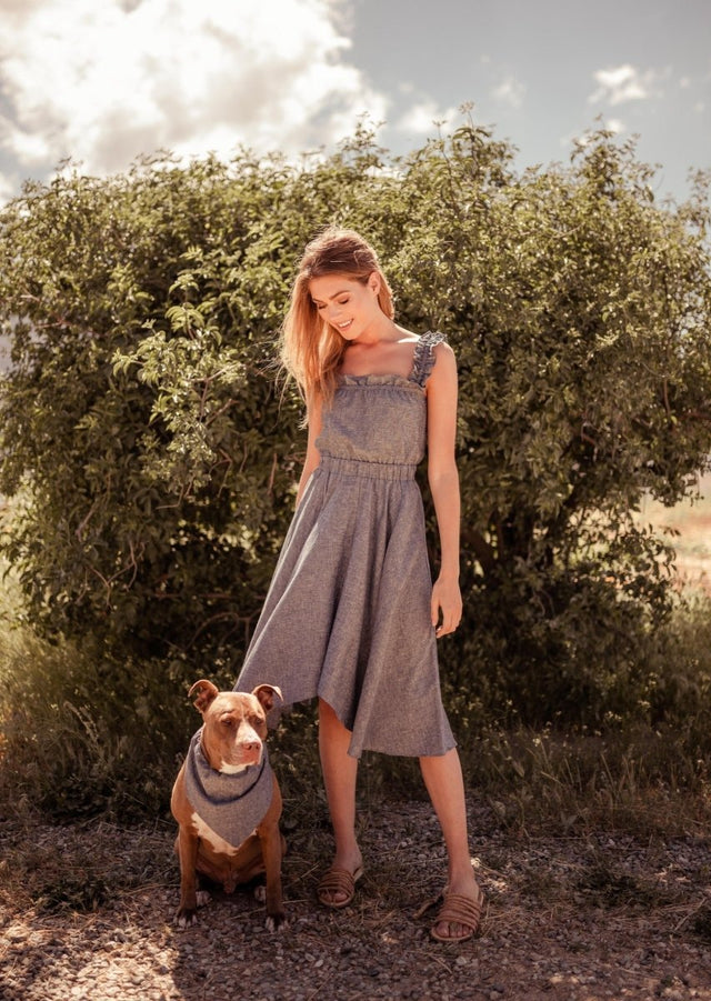 Vanna Ruffle Hemp Handkerchief Midi Dress in Grey - Veneka-Sustainable-Ethical-Dresses-Valani Drop Ship