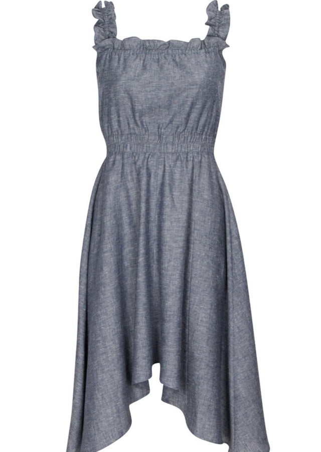 Vanna Ruffle Hemp Handkerchief Midi Dress in Grey - Veneka-Sustainable-Ethical-Dresses-Valani Drop Ship
