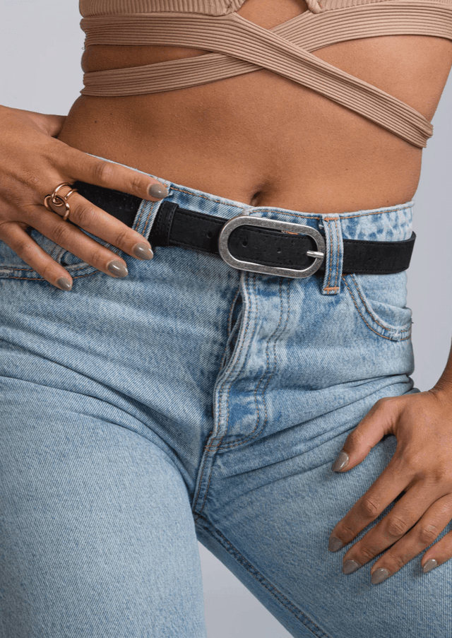 Vegan Cork Leather Women's Belt in Black - Veneka-Sustainable-Ethical-Other-Tiradia Cork Drop Ship