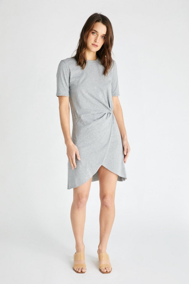 Veronica Twist Tee Dress in Heather Grey - Veneka-Sustainable-Ethical-Dresses-Etica Denim Drop Ship