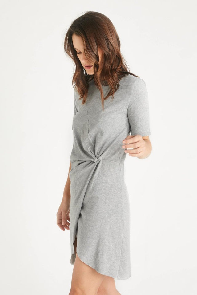 Veronica Twist Tee Dress in Heather Grey - Veneka-Sustainable-Ethical-Dresses-Etica Denim Drop Ship