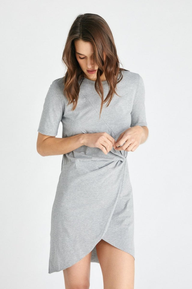 Veronica Twist Tee Dress in Heather Grey - Veneka-Sustainable-Ethical-Dresses-Etica Denim Drop Ship