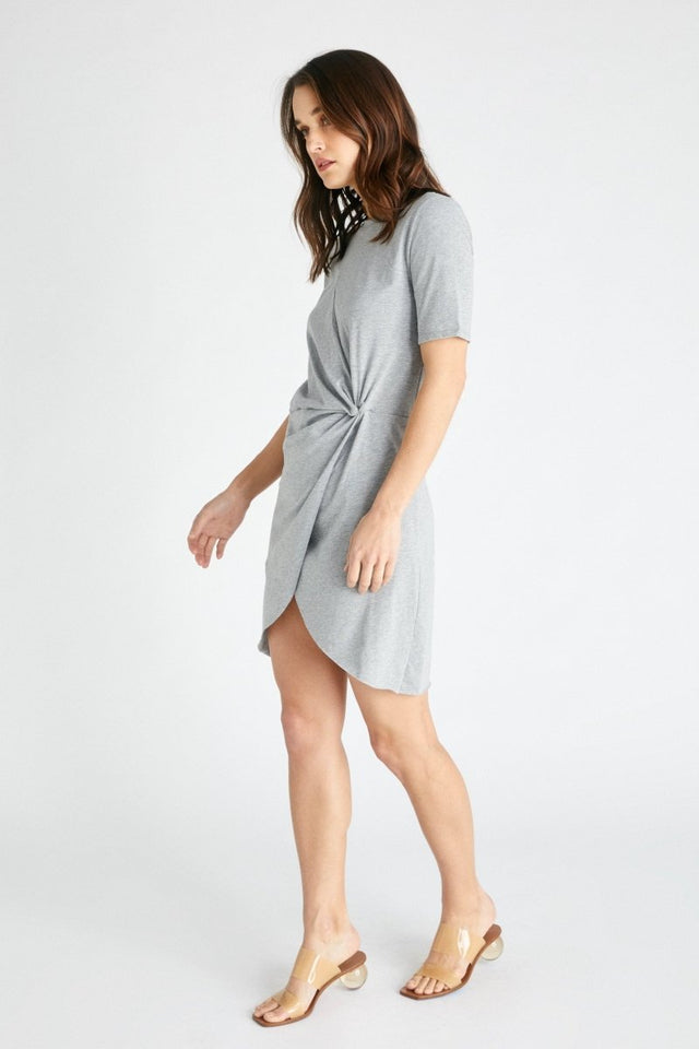 Veronica Twist Tee Dress in Heather Grey - Veneka-Sustainable-Ethical-Dresses-Etica Denim Drop Ship