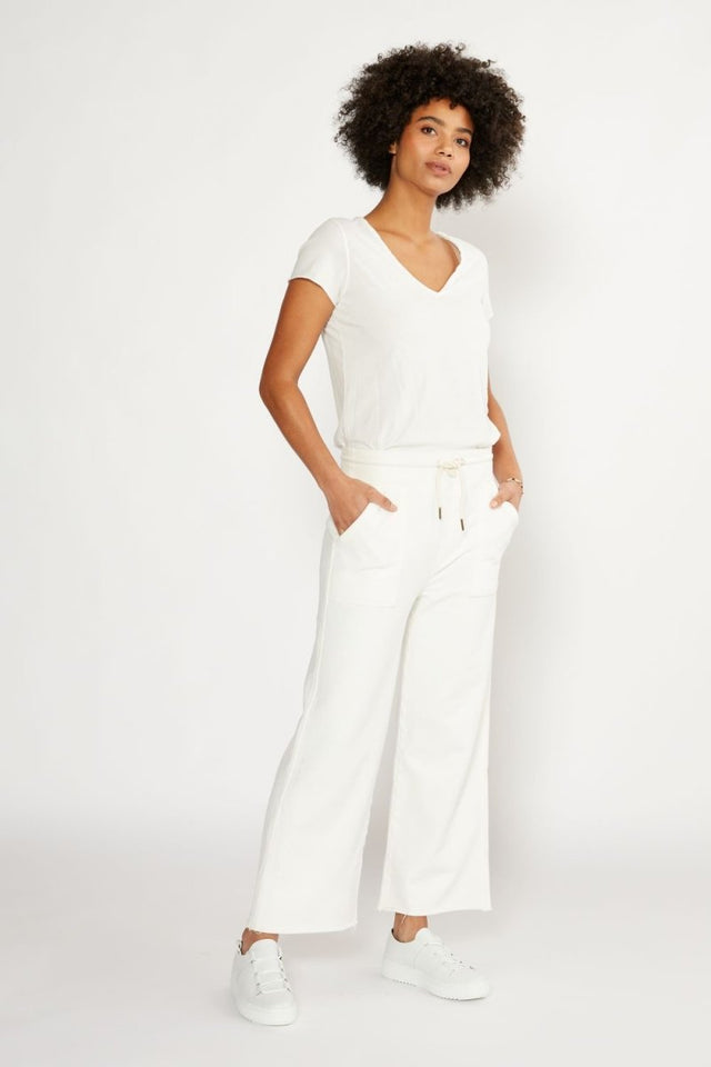 Vivian Wide Leg Sweatpant in Vintage White - Veneka-Sustainable-Ethical-Bottoms-Etica Denim Drop Ship