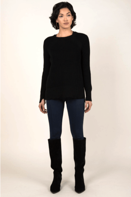 Waffle Knit Sweater in Black - Veneka-Sustainable-Ethical-Tops-Indigenous Drop Ship