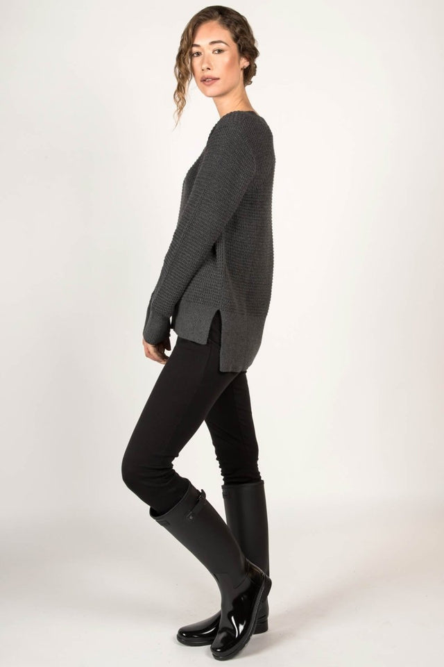 Waffle Knit Sweater in Black - Veneka-Sustainable-Ethical-Tops-Indigenous Drop Ship