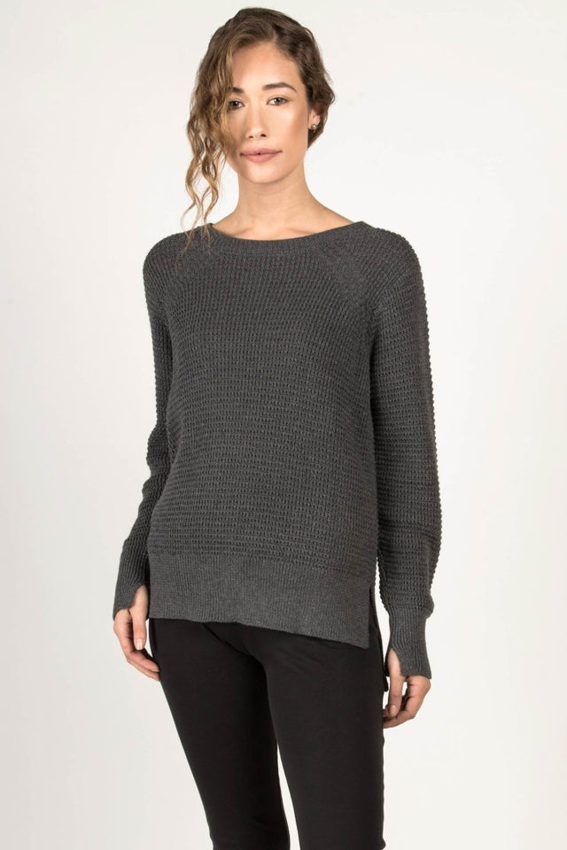 Waffle Knit Sweater in Black - Veneka-Sustainable-Ethical-Tops-Indigenous Drop Ship