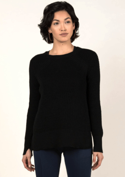 Waffle Knit Sweater in Black - Veneka-Sustainable-Ethical-Tops-Indigenous Drop Ship