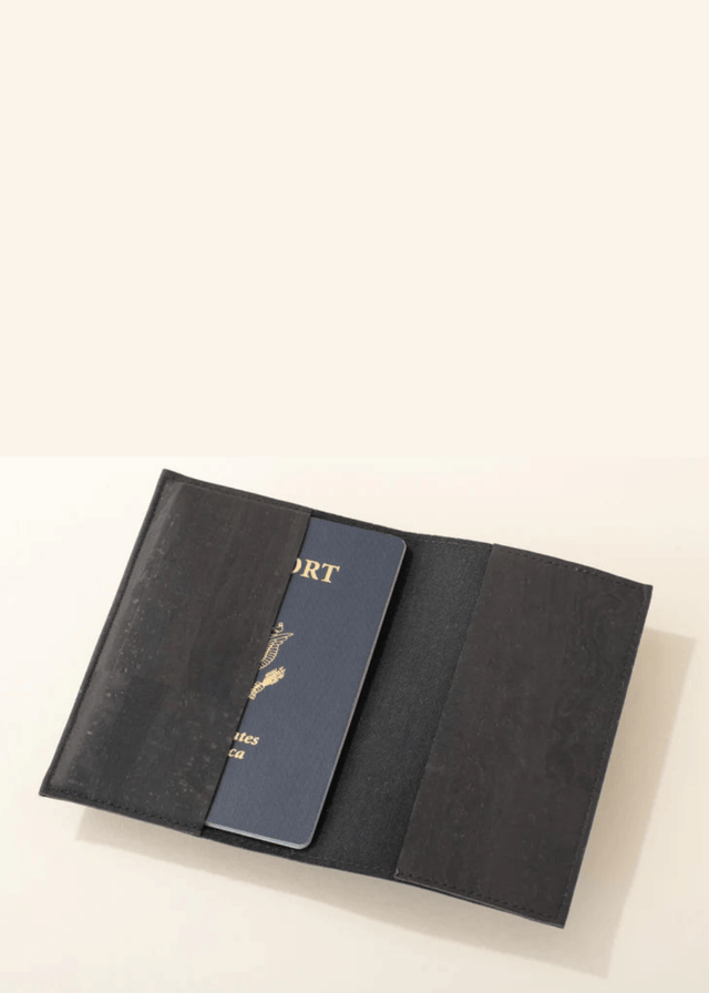 Wanderlust Passport Holder in Black - Veneka-Sustainable-Ethical-Bag-Tiradia Cork Drop Ship