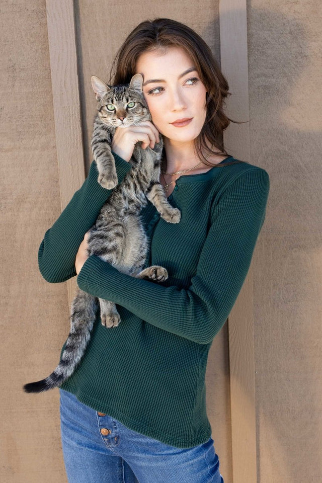 Warm Waffle Henley in Black - Veneka-Sustainable-Ethical-Tops-Indigenous Drop Ship