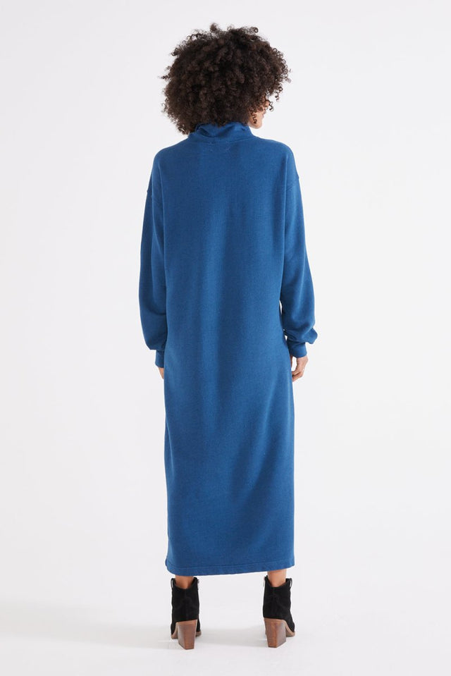 Yana Cowl Neck Knit Dress in Reflecting Pond - Veneka-Sustainable-Ethical-dress-Etica Denim Drop Ship