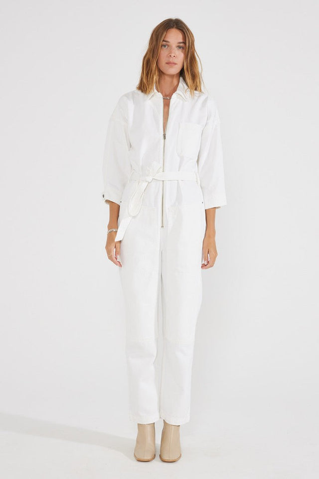 Zeta Carpenter Jumpsuit - Vintage White - Veneka-Sustainable-Ethical-Denim-Etica Denim Drop Ship