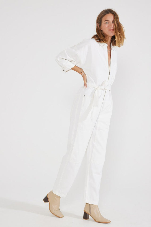 Zeta Carpenter Jumpsuit - Vintage White - Veneka-Sustainable-Ethical-Denim-Etica Denim Drop Ship